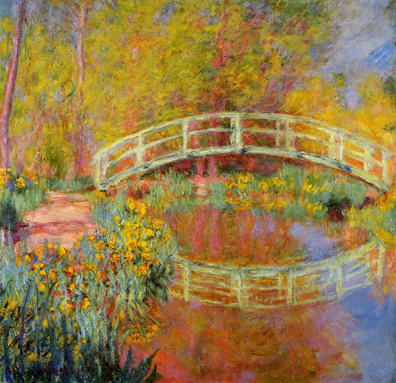 Claude Monet 'Water Garden and Japanese Footbridge' Bronze-Framed Canvas Wall online Art (21 in x 21 Framed Size, Ready to Hang)