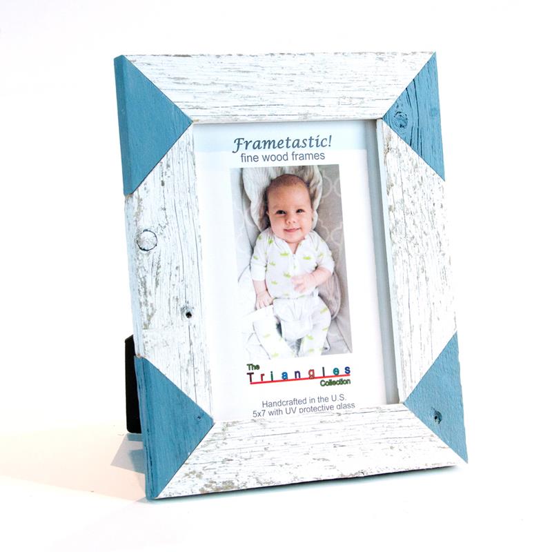 Frametastic 5x7 Triangles white & blue wood photo frame - TRI-57-WB