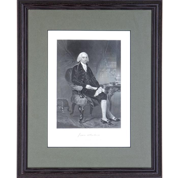 Framed Etching of James Madison by Alonzo Chappel