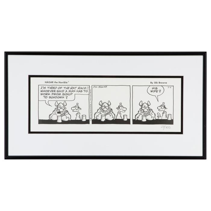 Framed artwork of Hagar the Horrible, Feb 4, 1984 (23/950) by Dik Browne