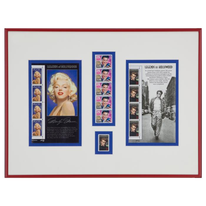 framed stamps Marilyn Monroe, James Dean and Elvis